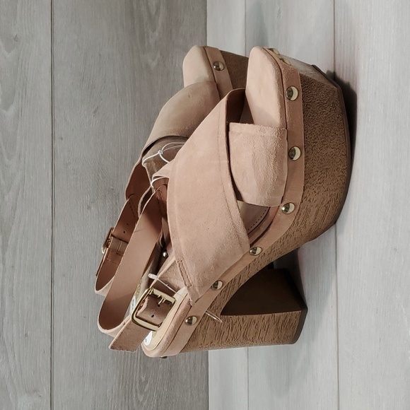 NEW Vince Camuto Women Jenevya Leather Block High Heels Suede Sandals shoes sz 8 - Picture 3 of 13